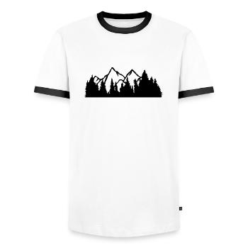 summit mountains hills forest mountainous trip holiday fer - Men's Ringer Shirt - white/black - Front - AI Model Female 172 light (172cm) & AI Model Male 178 dark (178cm)