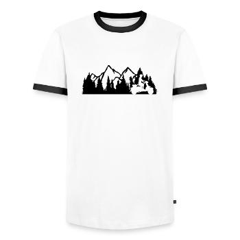 excursion scooter driver mountains nature wilderness trees w - Men's Ringer Shirt - white/black - Front - AI Model Female 172 light (172cm) & AI Model Male 178 dark (178cm)