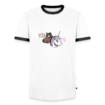 Doux licorne chevaux paillettes fille bébé cadeau - T-shirt contrasté Homme - blanc/noir - Devant - AI Model Female 172 light (172cm) & AI Model Male 178 dark (178cm)