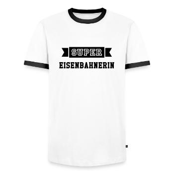 Eisenbahner Eisenbahnerin Railteam Zug Transport - Männer Kontrast-T-Shirt - Weiß/Schwarz - Vorne - AI Model Female 172 light (172cm) & AI Model Male 178 dark (178cm)