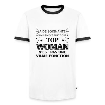 aide soignante top woman - Männer Kontrast-T-Shirt - Weiß/Schwarz - Vorne - AI Model Female 172 light (172cm) & AI Model Male 178 dark (178cm)