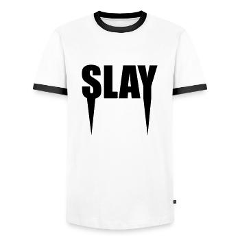 Slay - Men's Ringer Shirt - white/black - Front - AI Model Female 172 light (172cm) & AI Model Male 178 dark (178cm)