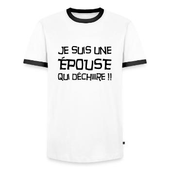 Epoux Mari Mariage Femme Wedding Amour Love - Men's Ringer Shirt - white/black - Front - AI Model Female 172 light (172cm) & AI Model Male 178 dark (178cm)