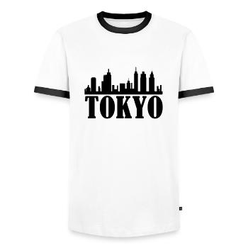 tokyo_01 - Männer Kontrast-T-Shirt - Weiß/Schwarz - Vorne - AI Model Female 172 light (172cm) & AI Model Male 178 dark (178cm)
