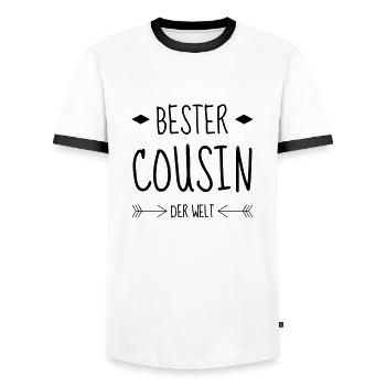 Oncle / Tante / Cousin / Cousine - T-shirt contrasté Homme - blanc/noir - Devant - AI Model Female 172 light (172cm) & AI Model Male 178 dark (178cm)