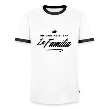 familia nie ohne mein team - Männer Kontrast-T-Shirt - Weiß/Schwarz - Vorne - AI Model Female 172 light (172cm) & AI Model Male 178 dark (178cm)