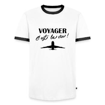 voyager c'est la vie t-shirt voyage cadeau humour - T-shirt contrasté Homme - blanc/noir - Devant - AI Model Female 172 light (172cm) & AI Model Male 178 dark (178cm)
