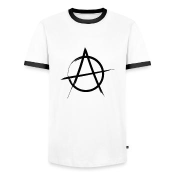 Anarchy logo design - Men's Ringer Shirt - white/black - Front - AI Model Female 172 light (172cm) & AI Model Male 178 dark (178cm)