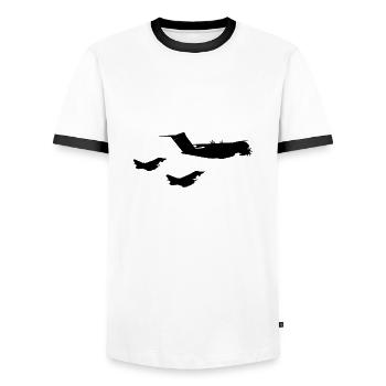 A400M Europe Avion militaire, armée de l’air allemande - T-shirt contrasté Homme - blanc/noir - Devant - AI Model Female 172 light (172cm) & AI Model Male 178 dark (178cm)
