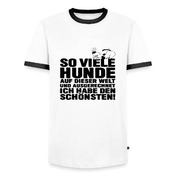 So viele Hunde auf Dieser Welt und ausgerechnet - Männer Kontrast-T-Shirt - Weiß/Schwarz - Vorne - AI Model Female 172 light (172cm) & AI Model Male 178 dark (178cm)