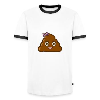 Mrs. Turd - Jolie dame de pile de caca avec noeud - T-shirt contrasté Homme - blanc/noir - Devant - AI Model Female 172 light (172cm) & AI Model Male 178 dark (178cm)