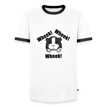 Squeaking Guinea Pig Ironic Pet - Men's Ringer Shirt - white/black - Front - AI Model Female 172 light (172cm) & AI Model Male 178 dark (178cm)