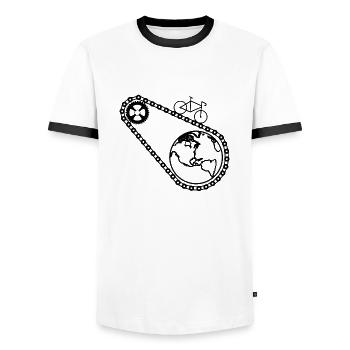 Fahrrad Drahtesel Rennrad Zweirrad - Männer Kontrast-T-Shirt - Weiß/Schwarz - Vorne - AI Model Female 172 light (172cm) & AI Model Male 178 dark (178cm)