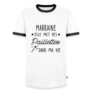 Marraine elle met des paillettes dans ma vie - T-shirt contrasté Homme - blanc/noir - Devant - AI Model Female 172 light (172cm) & AI Model Male 178 dark (178cm)