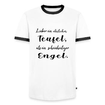 Lieber ein ehrlicher Teufel, als ein schein... - Männer Kontrast-T-Shirt - Weiß/Schwarz - Vorne - AI Model Female 172 light (172cm) & AI Model Male 178 dark (178cm)