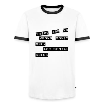 There Are No Wrong Moves, Only Accidental Solos 3 - Men's Ringer Shirt - white/black - Front - AI Model Female 172 light (172cm) & AI Model Male 178 dark (178cm)