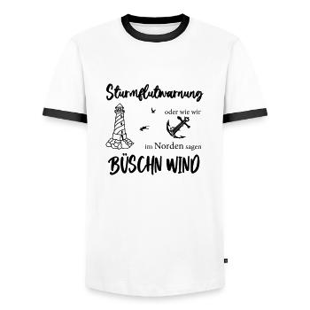 Sturmflutwarnung oder wie wir im Norden sagen - Männer Kontrast-T-Shirt - Weiß/Schwarz - Vorne - AI Model Female 172 light (172cm) & AI Model Male 178 dark (178cm)