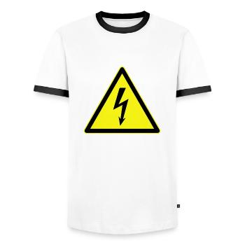 Electrical Warning, Electrical Danger - Men's Ringer Shirt - white/black - Front - AI Model Female 172 light (172cm) & AI Model Male 178 dark (178cm)