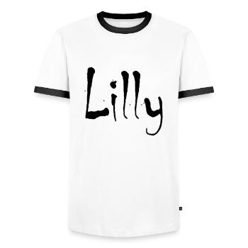 Lilly - Männer Kontrast-T-Shirt - Weiß/Schwarz - Vorne - AI Model Female 172 light (172cm) & AI Model Male 178 dark (178cm)