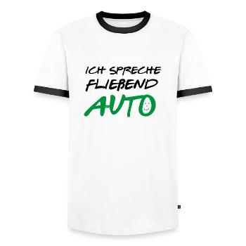 ICH SPRECHE FLIEßEND AUTO VERDE - Männer Kontrast-T-Shirt - Weiß/Schwarz - Vorne - AI Model Female 172 light (172cm) & AI Model Male 178 dark (178cm)