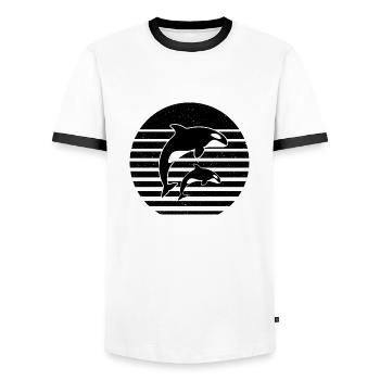 Vintage Orcas Whales Killer Whale Animals - Men's Ringer Shirt - white/black - Front - AI Model Female 172 light (172cm) & AI Model Male 178 dark (178cm)