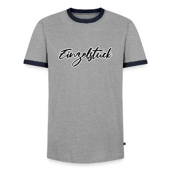 Einzelstück - Männer Kontrast-T-Shirt - Grau/Navy  - Vorne - AI Model Female 172 light (172cm) & AI Model Male 178 light (178cm)