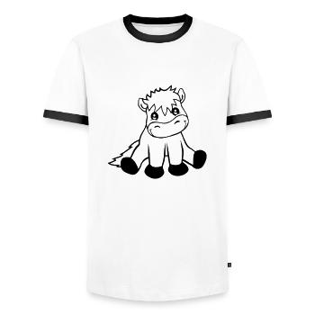 Cheval assis amical - T-shirt contrasté Homme - blanc/noir - Devant - AI Model Female 172 light (172cm) & AI Model Male 178 dark (178cm)