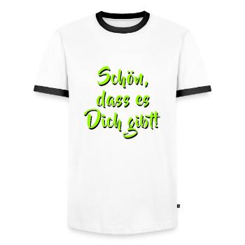 Spruch - Schön das es Dich gibt - Männer Kontrast-T-Shirt - Weiß/Schwarz - Vorne - AI Model Female 172 light (172cm) & AI Model Male 178 dark (178cm)