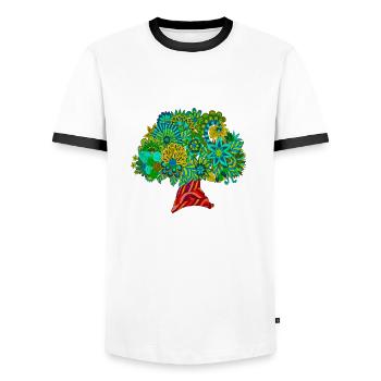 Mandala Tree of Life for Prosperity, Wealth & Happiness - Men's Ringer Shirt - white/black - Front - AI Model Female 172 light (172cm) & AI Model Male 178 dark (178cm)