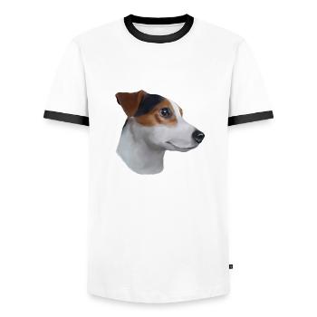 Jack Russell Terrier - Männer Kontrast-T-Shirt - Weiß/Schwarz - Vorne - AI Model Female 172 light (172cm) & AI Model Male 178 dark (178cm)
