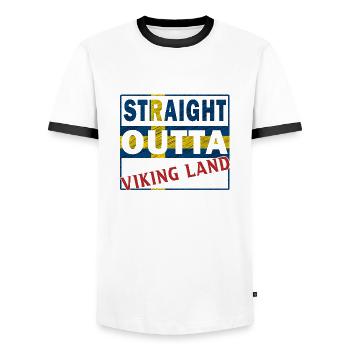 Straight outta Sweden Viking Land Gift Idea - Men's Ringer Shirt - white/black - Front - AI Model Female 172 light (172cm) & AI Model Male 178 dark (178cm)