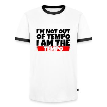 I'm Not Out Of Tempo, I Am The Tempo 2 - Men's Ringer Shirt - white/black - Front - AI Model Female 172 light (172cm) & AI Model Male 178 dark (178cm)