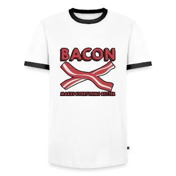 Bacon Makes Everything Better 10 - Men's Ringer Shirt - white/black - Front - AI Model Female 172 light (172cm) & AI Model Male 178 dark (178cm)