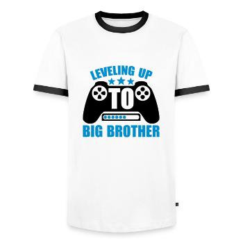 Leveling up big brother - Men's Ringer Shirt - white/black - Front - AI Model Female 172 light (172cm) & AI Model Male 178 dark (178cm)