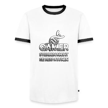 GAMER STERBEN NICHT SIE RESPAWNEN + DNA - Gaming - Männer Kontrast-T-Shirt - Weiß/Schwarz - Vorne - AI Model Female 172 light (172cm) & AI Model Male 178 dark (178cm)