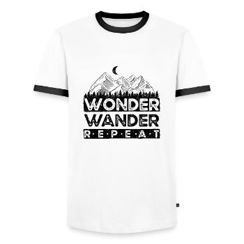 wandern berge natur berg wanderer trekking alpen - Männer Kontrast-T-Shirt - Weiß/Schwarz - Vorne - AI Model Female 172 light (172cm) & AI Model Male 178 dark (178cm)