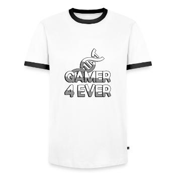 GAMER 4 EVER + DNA - Gaming - Männer Kontrast-T-Shirt - Weiß/Schwarz - Vorne - AI Model Female 172 light (172cm) & AI Model Male 178 dark (178cm)