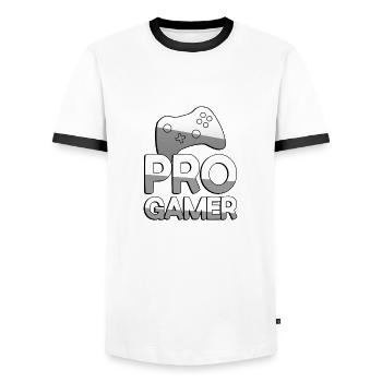 PRO GAMER + Controller - Gaming - Männer Kontrast-T-Shirt - Weiß/Schwarz - Vorne - AI Model Female 172 light (172cm) & AI Model Male 178 dark (178cm)