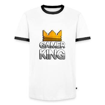 GAMER KING + King Crown - Gaming - Männer Kontrast-T-Shirt - Weiß/Schwarz - Vorne - AI Model Female 172 light (172cm) & AI Model Male 178 dark (178cm)