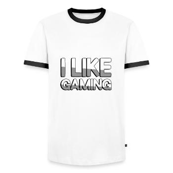I LIKE GAMING - Gaming - Men's Ringer Shirt - white/black - Front - AI Model Female 172 light (172cm) & AI Model Male 178 dark (178cm)