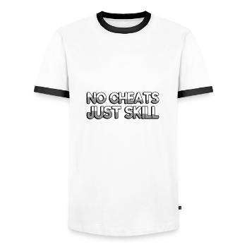 NO CHEATS JUST SKILL - Gaming - Men's Ringer Shirt - white/black - Front - AI Model Female 172 light (172cm) & AI Model Male 178 dark (178cm)