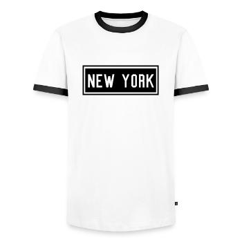 New York - Men's Ringer Shirt - white/black - Front - AI Model Female 172 light (172cm) & AI Model Male 178 dark (178cm)