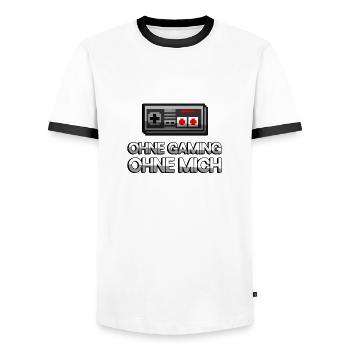 OHNE GAMING OHNE MICH + NES Controller - Gaming - Männer Kontrast-T-Shirt - Weiß/Schwarz - Vorne - AI Model Female 172 light (172cm) & AI Model Male 178 dark (178cm)