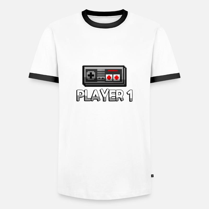 PLAYER 1 + NES Controller - Gaming - Men's Ringer Shirt - white/black