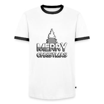 MERRY CHRISTMAS + Christmas Tree - Christmas - Men's Ringer Shirt - white/black - Front - AI Model Female 172 light (172cm) & AI Model Male 178 dark (178cm)