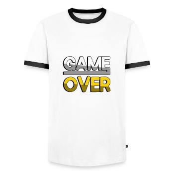 GAME OVER (Gelb) - Gaming - Männer Kontrast-T-Shirt - Weiß/Schwarz - Vorne - AI Model Female 172 light (172cm) & AI Model Male 178 dark (178cm)