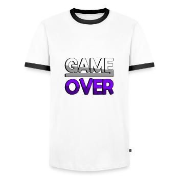 GAME OVER (Purple) - Gaming - Men's Ringer Shirt - white/black - Front - AI Model Female 172 light (172cm) & AI Model Male 178 dark (178cm)