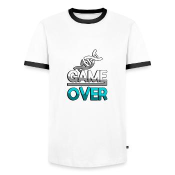 GAME OVER (Türkis) + DNA - Gaming - Männer Kontrast-T-Shirt - Weiß/Schwarz - Vorne - AI Model Female 172 light (172cm) & AI Model Male 178 dark (178cm)