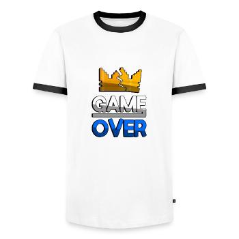 GAME OVER (Blue) + King Crown - Gaming - Men's Ringer Shirt - white/black - Front - AI Model Female 172 light (172cm) & AI Model Male 178 dark (178cm)