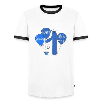 1 Hapy Birthday Balloon - Men's Ringer Shirt - white/black - Front - AI Model Female 172 light (172cm) & AI Model Male 178 dark (178cm)